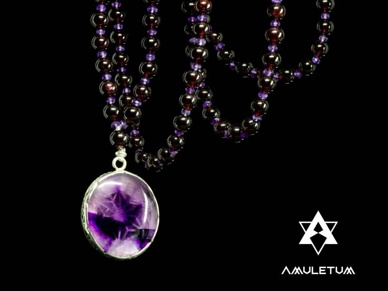 Granat Japa Mala Perlen Mit Amethyst Guru in Sterling Silber Gefasst, Meditationsschmuck, Yogi Perlen, Edelsteinkette Granat Japa Mala Perlen Mit Amethyst Guru in Sterling Silber Gefasst, Meditationsschmuck, Yogi Perlen, Edelsteinkette von AmuletumJewels