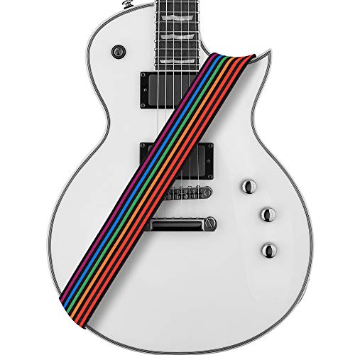 Amumu Gitarrengurt mit Regenbogenstreifen, Polyester-Baumwolle, für Akustik-, E- und Bassgitarren, mit Gurtblöcken und Kopfplatten-Gurtband, Rainbow Stripe, 5 von Amumu