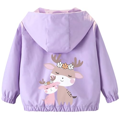 Amur Leoaprd Übergangsjacke Mädchen mit Kapuze Windjacke mit Cartoon-Print Kindermantel für Frühling Herbst, Lila, 92-98 (Etikettengröße: 100) von Amur Leopard