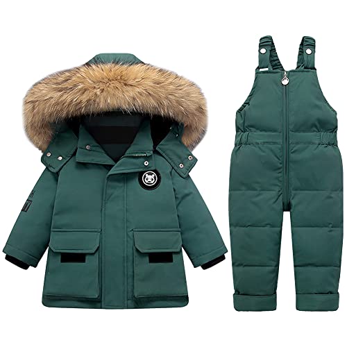 Amur Leopard Baby Kinder Bekleidungsset Daunenjacke & Daunenhose 2tlg Jungen Mädchen Süß Schneeanzug mit Kaputze Verdickte Skianzug Winterjacke, Grün, 104-110 von Amur Leopard