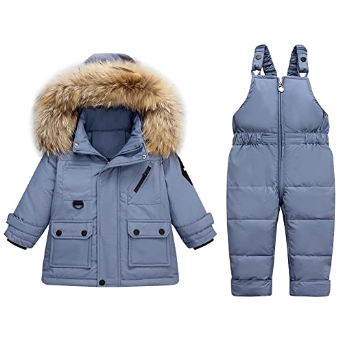 Amur Leopard Baby Kinder Schneeanzug Jungen Mädchen Daunenanzug Skianzug Winter Bekleidungsset 2tlg Verdickte Daunenjacke & Daunenhose, Blau, 104-110 von Amur Leopard