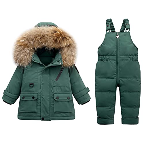 Amur Leopard Baby Kinder Schneeanzug Jungen Mädchen Daunenanzug Skianzug Winter Bekleidungsset 2tlg Verdickte Daunenjacke & Daunenhose, Grün, 92-98 von Amur Leopard