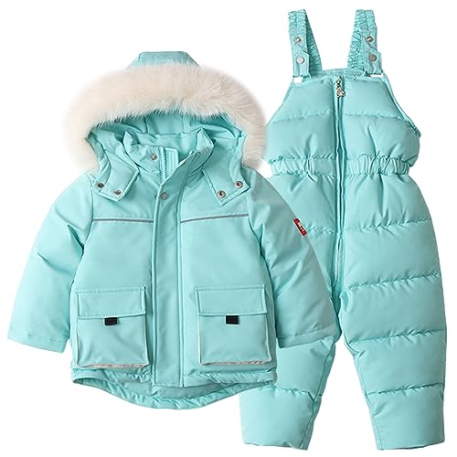 Amur Leopard Baby Kinder Schneeanzug mit Kapuze Jungen Mädchen Warm Winterjacke und Jumpsuit, Eisblau, 104-110 von Amur Leopard