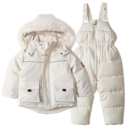 Amur Leopard Baby Kinder Schneeanzug mit Kapuze Jungen Mädchen Warm Winterjacke und Jumpsuit, Weiß, 86 von Amur Leopard