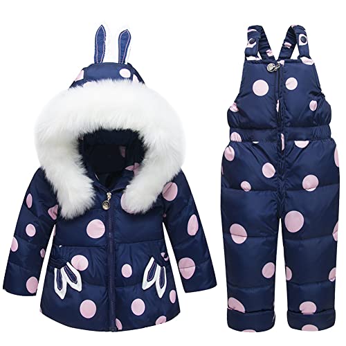 Amur Leopard Baby Schneeanzug Kinder Jungen Mädchen Daunenanzug Skianzug Verdickte Daunenjacke & Daunenhose 2tlg Winter Bekleidungsset, Dunkelblau, 92-98 von Amur Leopard