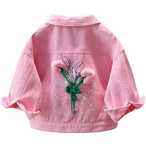 Amur Leopard Jeansjacke Kinder Mädchen Denim Jacke Baumwolljacke Baby Outdoorjacke für Frühling und Herbst, Rosa, 104-110 (Etikettengröße: 110) von Amur Leopard