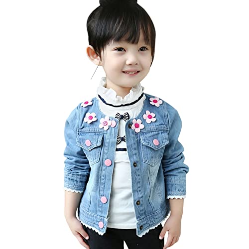 Amur Leopard Jeansjacke Kinder Mädchen Jeansmantel Übergangsjacke mit Bestickte Denim Mantel Outdoorjacke für Frühling Herbst, Blau A, 122-128 (Etikettgröße: 130) von Amur Leopard