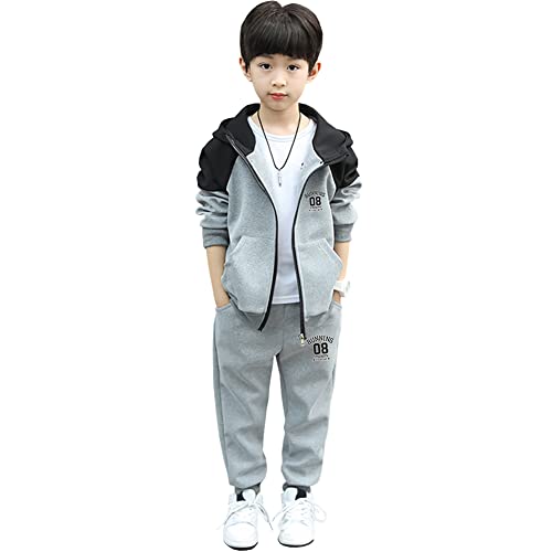 Amur Leopard Jogginganzug Jungen Kinder Trainingsanzug Casual Sportanzug 2tlg Sweatjacke mit Kapuze + Jogginghose, Grau, 116 (Etikettgröße: 120) von Amur Leopard