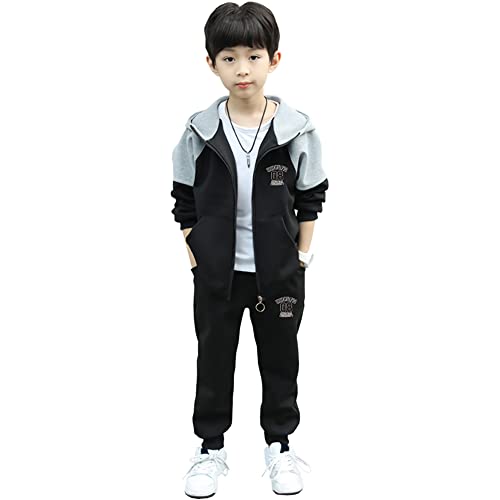 Amur Leopard Jogginganzug Jungen Kinder Trainingsanzug Casual Sportanzug 2tlg Sweatjacke mit Kapuze + Jogginghose, Schwarz, 104-110 (Etikettgröße: 110) von Amur Leopard