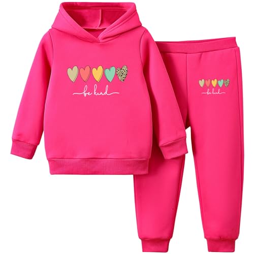 Amur Leopard Jogginganzug Kinder Mädchen Trainingsanzug mit Druck Sportanzug 2tlg Sweatshirt mit Kapuze + Jogginghose, Rosenrot, 104-110 (Etikettengröße: 110) von Amur Leopard