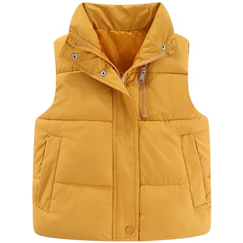 Amur Leopard Jungen Weste Kinder Steppweste Mädchen Ärmellose Winterjacke Baby Dicke Baumwolleweste, Gelb, 122-128 (Etikettengröße: 130) von Amur Leopard