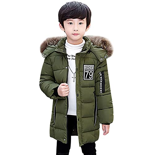 Amur Leopard Jungen Winterjacke mit Fellkapuze Mädchen Wintermantel Kinder Warme Kinderjacke Winter Jacke, Armeegrün, 152-158 von Amur Leopard