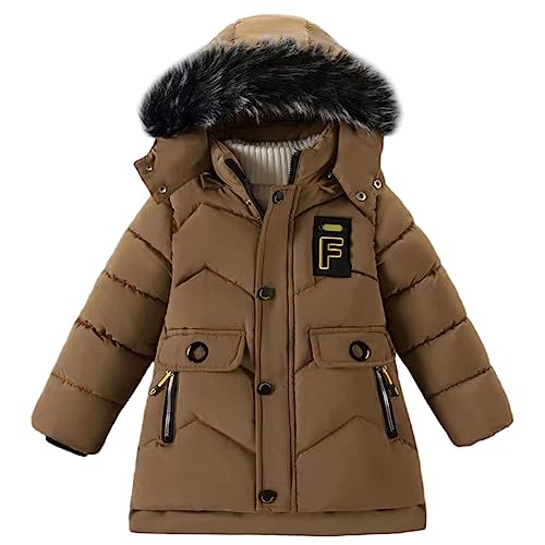 Amur Leopard Jungen Winterjacke mit Kapuze Kinder Wintermantel Super warm Steppjacke, Braun, 110 von Amur Leopard