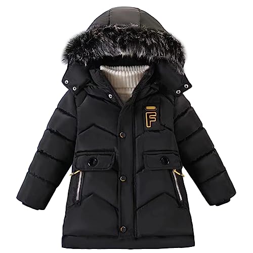 Amur Leopard Jungen Winterjacke mit Kapuze Kinder Wintermantel Super warm Steppjacke, Schwarz, 110 von Amur Leopard