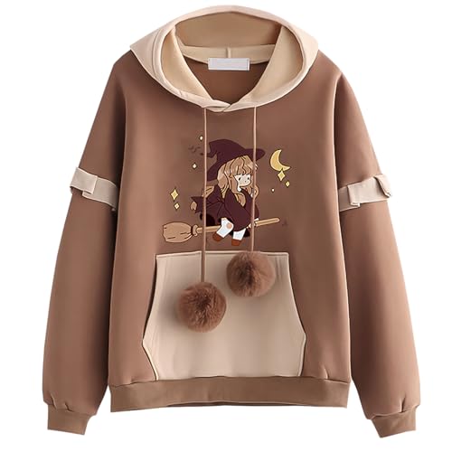 Amur Leopard Kapuzenpullover Kinder Mädchen Langarm Hoodie Pullover mit Kapuze Sweatshirt für Frühling Herbst, Kaffee A (Plüsch), 158-164 (Etikettengröße: M) von Amur Leopard
