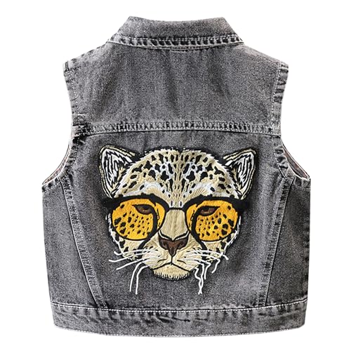 Amur Leopard Kinder Jeansweste Jungen Denim Weste Ärmellos Jeansjacke Baby Mädchen Outdoor Kindermantel für Frühling Herbst, Schwarz, 134-140 (Etikettengröße: 140) von Amur Leopard