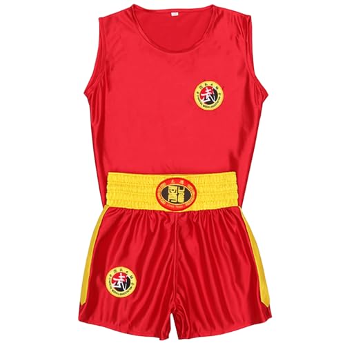 Amur Leopard Kinder Jungen Jogginganzug Mädchen Trainingsanzug 2tlg Boxen Set (Boxweste & Shorts) Training Boxanzug, Rot, 110 von Amur Leopard