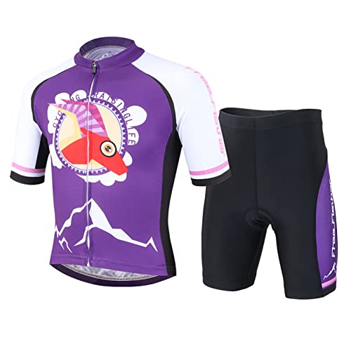 Amur Leopard Kinder Jungen Radtrikot Set Mädchen Fahrrad Trikot Kurzarm & Radhose mit Sitzpolster Radsport Anzüge, Dunkelviolett, 134-140(Herstellergröße: XL) von Amur Leopard