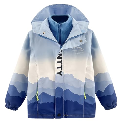 Amur Leopard Kinder Jungen Softshelljacke 2tlg Regenjacke mit Kapuze + Fleecefutter Wasserdicht Übergangsjacke Mädchen Wintermantel, Blau, 122-128 (Etikettengröße: 140) von Amur Leopard