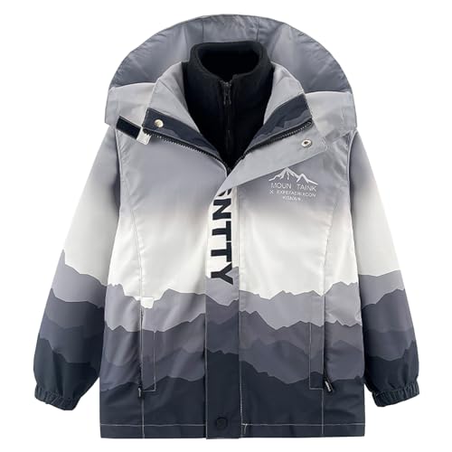 Amur Leopard Kinder Jungen Softshelljacke 2tlg Regenjacke mit Kapuze + Fleecefutter Wasserdicht Übergangsjacke Mädchen Wintermantel, Grau, 116 (Etikettengröße: 130) von Amur Leopard