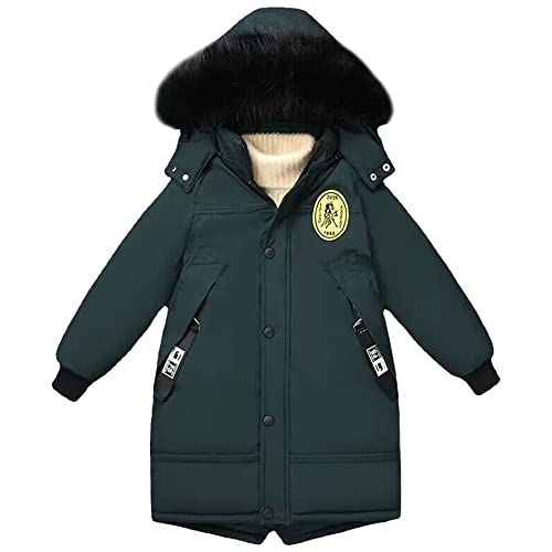 Amur Leopard Kinder Jungen Winterjacke Wintermantel Warm Verdickung Winter Parka mit Kapuze, Dunkelgrün, 122-128 von Amur Leopard