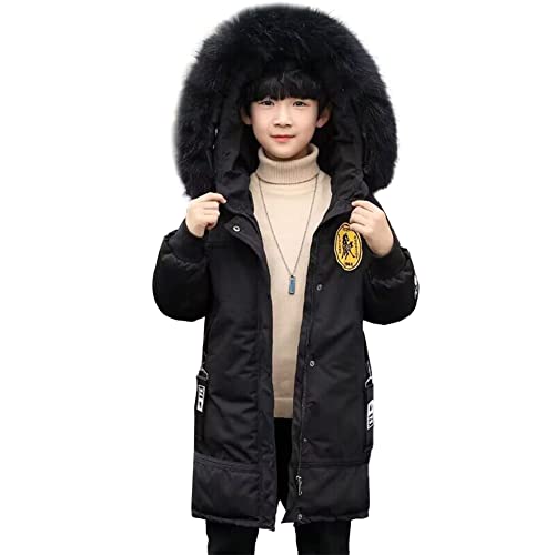 Amur Leopard Kinder Jungen Winterjacke Wintermantel Warm Verdickung Winter Parka mit Kapuze, Schwarz, 122-128 von Amur Leopard