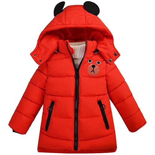 Amur Leopard Kinder Jungen Winterjacke mit Kapuze Mädchen Wintermantel Warme Steppjacke Kinderjacke, Rot, 104-110 von Amur Leopard