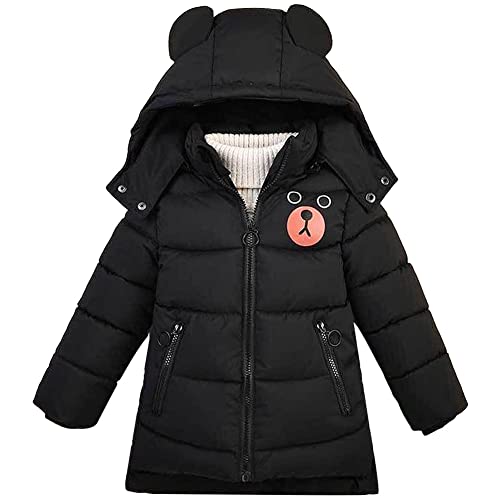 Amur Leopard Kinder Jungen Winterjacke mit Kapuze Mädchen Wintermantel Warme Steppjacke Kinderjacke, Schwarz, 104-110 von Amur Leopard