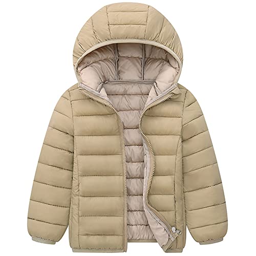 Amur Leopard Kinder Jungen Winterjacke mit Kapuze Mädchen Wintermantel Warme Steppjacke Winter Outdoorjacke, Khaki, 104-110 von Amur Leopard