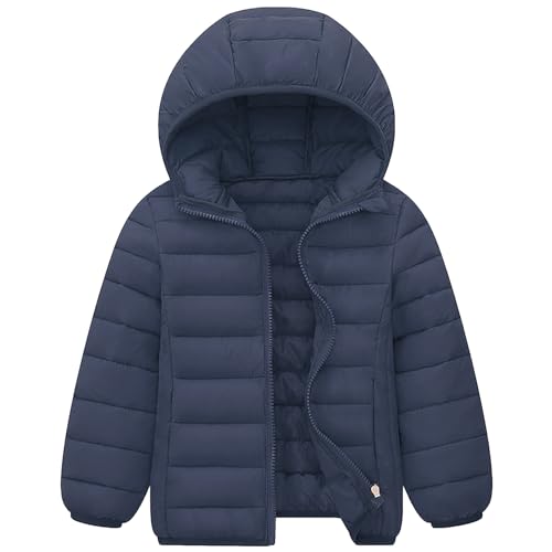 Amur Leopard Kinder Jungen Winterjacke mit Kapuze Mädchen Wintermantel Warme Steppjacke Winter Outdoorjacke, Navy Blau, 146 von Amur Leopard