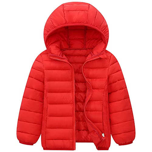 Amur Leopard Kinder Jungen Winterjacke mit Kapuze Mädchen Wintermantel Warme Steppjacke Winter Outdoorjacke, Rot, 122-128 von Amur Leopard