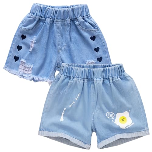 Amur Leopard Kinder Mädchen Jeans Shorts Denim Kurze Hosen 2er-Pack Lässige Dünne Shorts für Sommer, Blau B, 146 (Etikettengröße: 150) von Amur Leopard
