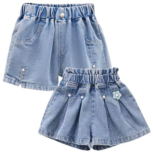 Amur Leopard Kinder Mädchen Jeans Shorts Denim Kurze Hosen 2er-Pack Lässige Dünne Shorts für Sommer, Blau C, 152-158 (Etikettengröße: 160) von Amur Leopard