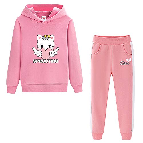 Amur Leopard Kinder Mädchen Jogginganzug Bekleidungsset 2tlg Sportanzug Sweatjacke & Jogginghose Trainingsanzug Freizeitanzug, Rosa+Rosa, 104-110 von Amur Leopard