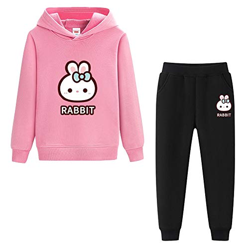 Amur Leopard Kinder Mädchen Jogginganzug Bekleidungsset 2tlg Sportanzug Sweatjacke & Jogginghose Trainingsanzug Freizeitanzug, Rosa+Schwarz, 116 von Amur Leopard