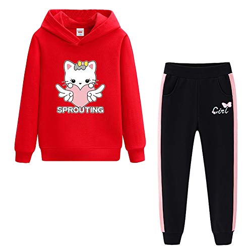 Amur Leopard Kinder Mädchen Jogginganzug Bekleidungsset 2tlg Sportanzug Sweatjacke & Jogginghose Trainingsanzug Freizeitanzug, Rot+Schwarz, 116 von Amur Leopard