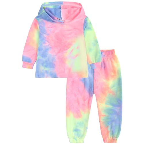 Amur Leopard Kinder Mädchen Jogginganzug Bunte Mode Sportanzug Sweatjacke & Jogginghose 2tlg Trainingsanzug Bekleidungsset, Grün-Rosa-Gelb, 86, Etikettengröße 90 von Amur Leopard