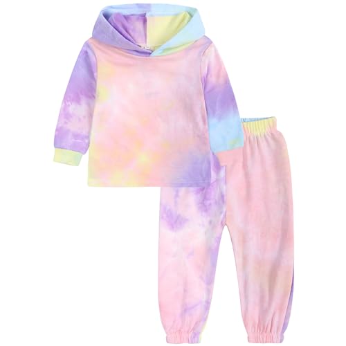 Amur Leopard Kinder Mädchen Jogginganzug Bunte Mode Sportanzug Sweatjacke & Jogginghose 2tlg Trainingsanzug Bekleidungsset, Lila-Grün-Gelb, 104-110, Etikettengröße 110 von Amur Leopard