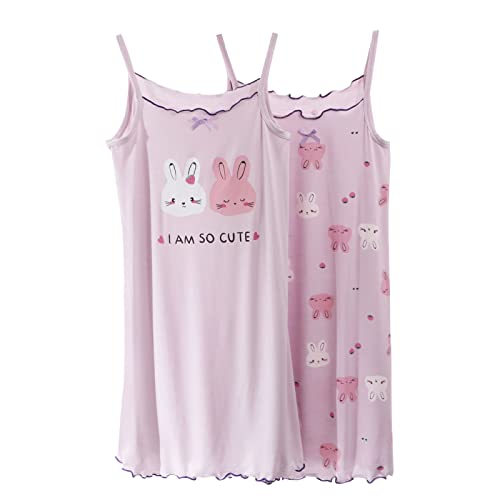 Amur Leopard Kinder Mädchen Nachthemden mit Cartoon Kaninchen Druck 2er-Pack Nachthemd Kinder Prinzessin Nightdress, Camisole 2 Stück, 152-158 (Etikettgröße:160) von Amur Leopard