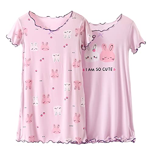Amur Leopard Kinder Mädchen Nachthemden mit Cartoon Kaninchen Druck 2er-Pack Nachthemd Kinder Prinzessin Nightdress, Kurzarm 2 Stück, 152-158 (Etikettgröße:160) von Amur Leopard