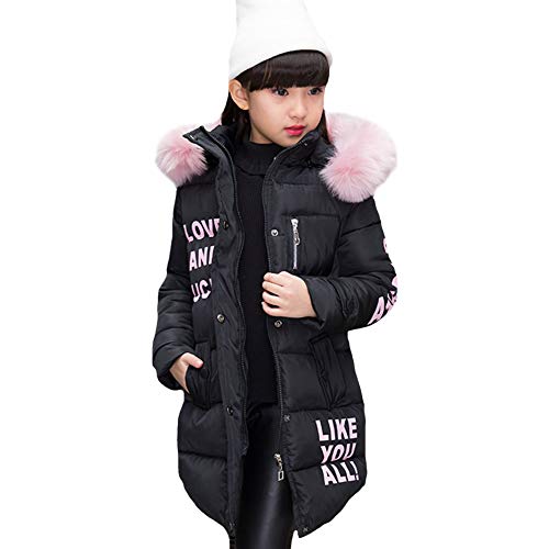 Amur Leopard Kinder Mädchen Winterjacke Wintermantel Steppjacke Warm Kinderjacke mit Kapuze, Schwarz, 146 von Amur Leopard