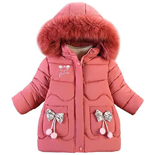 Amur Leopard Kinder Mädchen Winterjacke Wintermantel Warm Winddicht Daunenjacke Verdickte Kinderjacke Outerwear Winter Parka, Wassermelonenrot, 92-98 von Amur Leopard