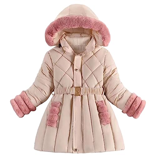 Amur Leopard Kinder Mädchen Winterjacke mit Kapuze Wintermantel Super warm Baumwolle gefuetterte Winter Jacke, Beige, 120 von Amur Leopard