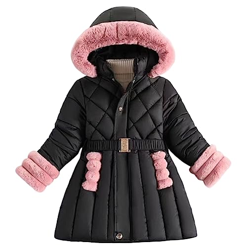 Amur Leopard Kinder Mädchen Winterjacke mit Kapuze Wintermantel Super warm Baumwolle gefuetterte Winter Jacke, Schwarz, 160 von Amur Leopard