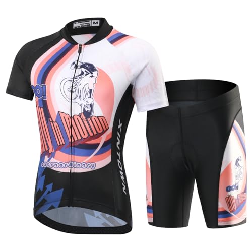 Amur Leopard Kinder Radtrikot Set Jungen Mädchen Fahrrad Trikot Kurzarm & Kurz Radhose mit 3D Sitzpolster Atmungsaktiv Radsport Bekleidung, Schwarz 2-Set, 134-140(Etikettengröße: XL) von Amur Leopard