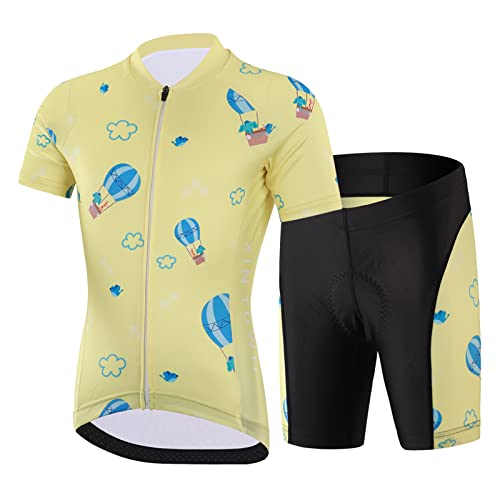 Amur Leopard Kinder Radtrikot Set Jungen Radsport Bekleidung Mädchen Fahrrad Trikot Kurzarm & Kurz Radhose mit Sitzpolster, Gelb, 104-110 (Etikettgröße: S) von Amur Leopard