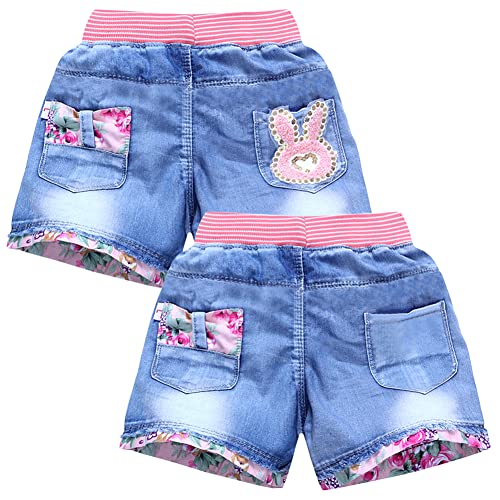 Amur Leopard Kinder Shorts Mädchen Denim Shorts 2er-Pack Sommer Jeans-Shorts Mädchen Casual Jeans Kurzen Hosen, Kaninchen + Einfachheit, 146 (Etikettgröße: 150) von Amur Leopard