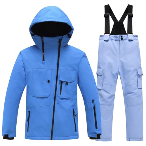 Amur Leopard Kinder Skianzug 2tlg Skijacke + Skihose Winddichte wasserdichte Schneeanzug Verdickte Warme Skianzüge Jungen Mädchen, Blaue Jacke+Hellblaue Hose, 152-158 (Etikettengröße: 160) von Amur Leopard