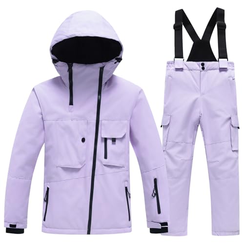 Amur Leopard Kinder Skianzug 2tlg Skijacke + Skihose Winddichte wasserdichte Schneeanzug Verdickte Warme Skianzüge Jungen Mädchen, Lila Jacke+Lila Hose, 122-128 (Etikettengröße: 130) von Amur Leopard