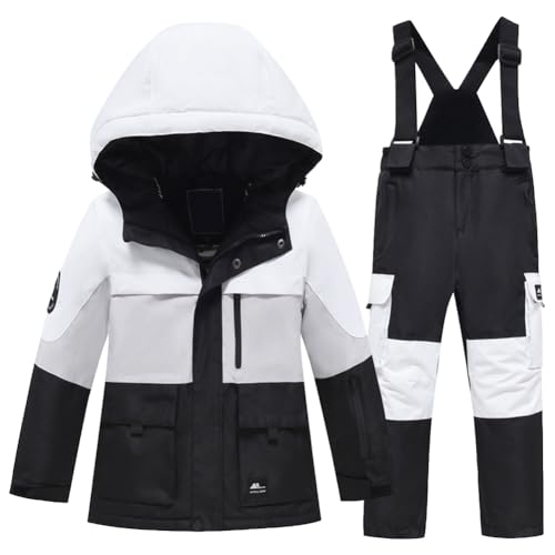 Amur Leopard Kinder Skianzug 2tlg Skijacke mit Kapuze + Skihose Winddicht Wasserdicht Schneeanzug Jungen Atmungsaktiv Skianzüge Mädchen, Schwarz, 146 (Etikettengröße: 150) von Amur Leopard